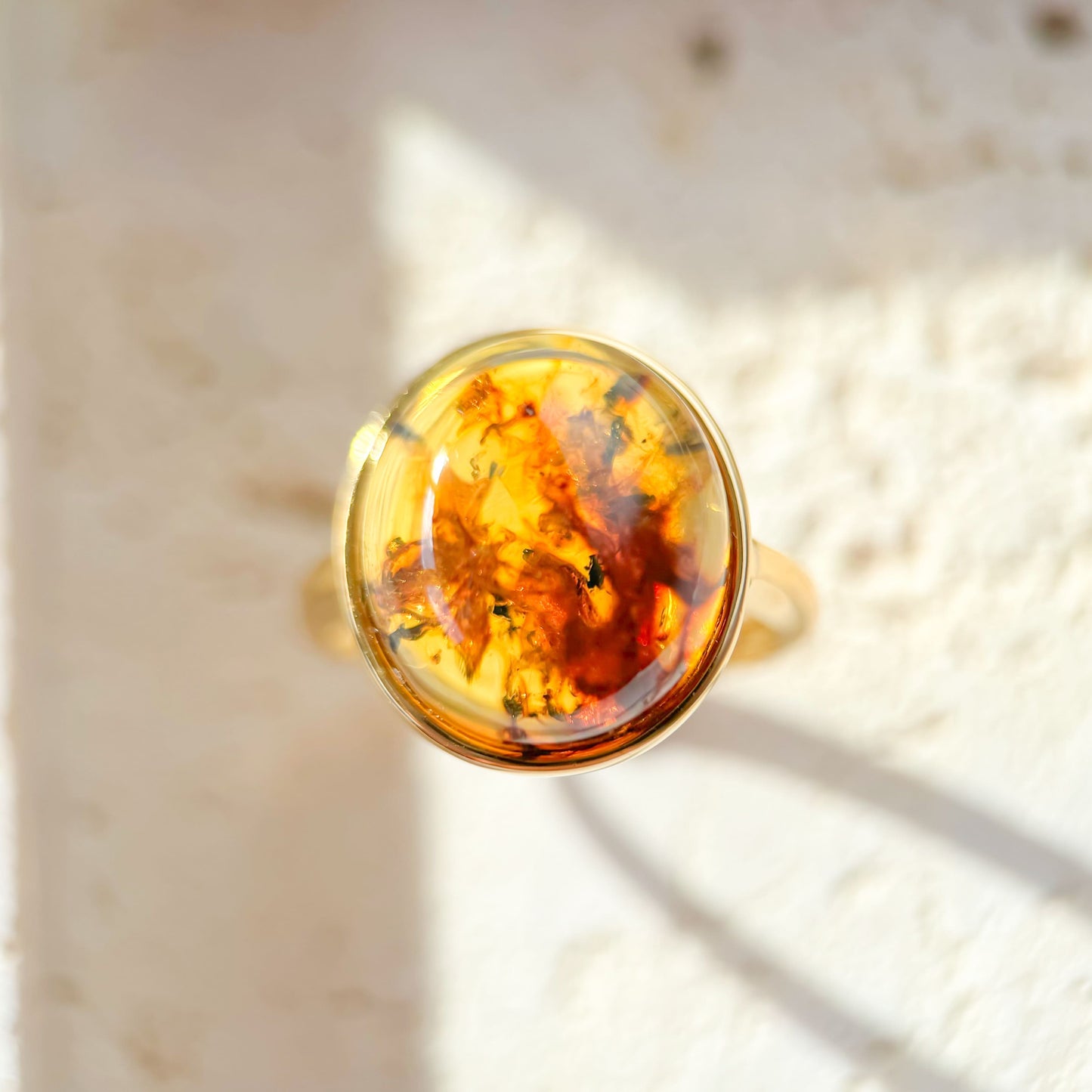 Florence Stained Glass - Dominican Blue Amber Plant Fossil Amber Handcrafted Silver Ring