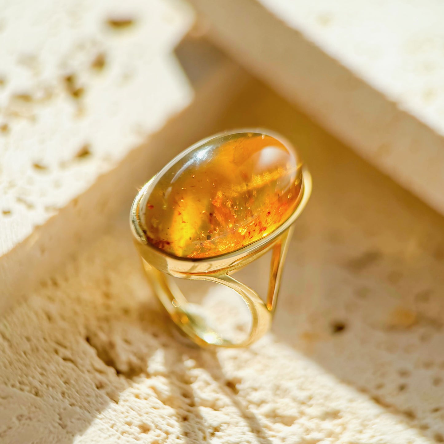 Sunset Fireworks - Natural Bursting Dominican Blue Amber Ring