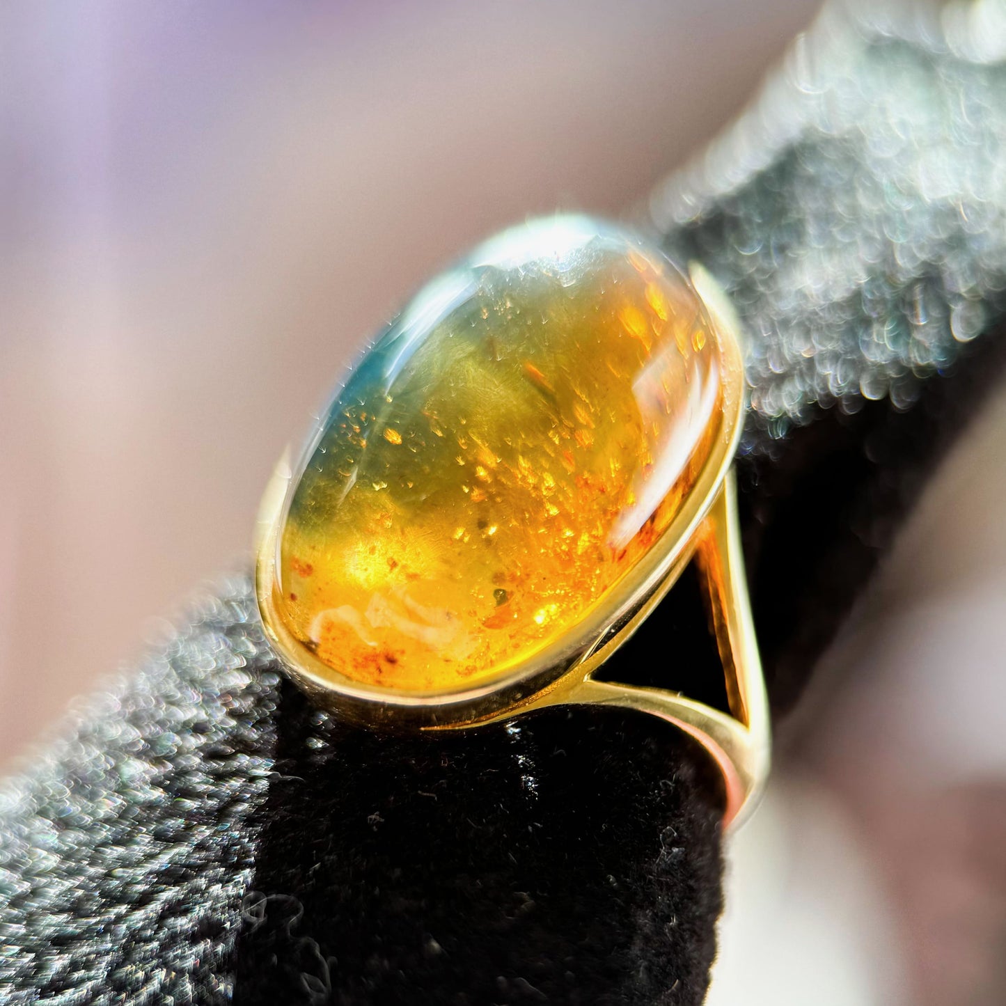 Sunset Fireworks - Natural Bursting Dominican Blue Amber Ring
