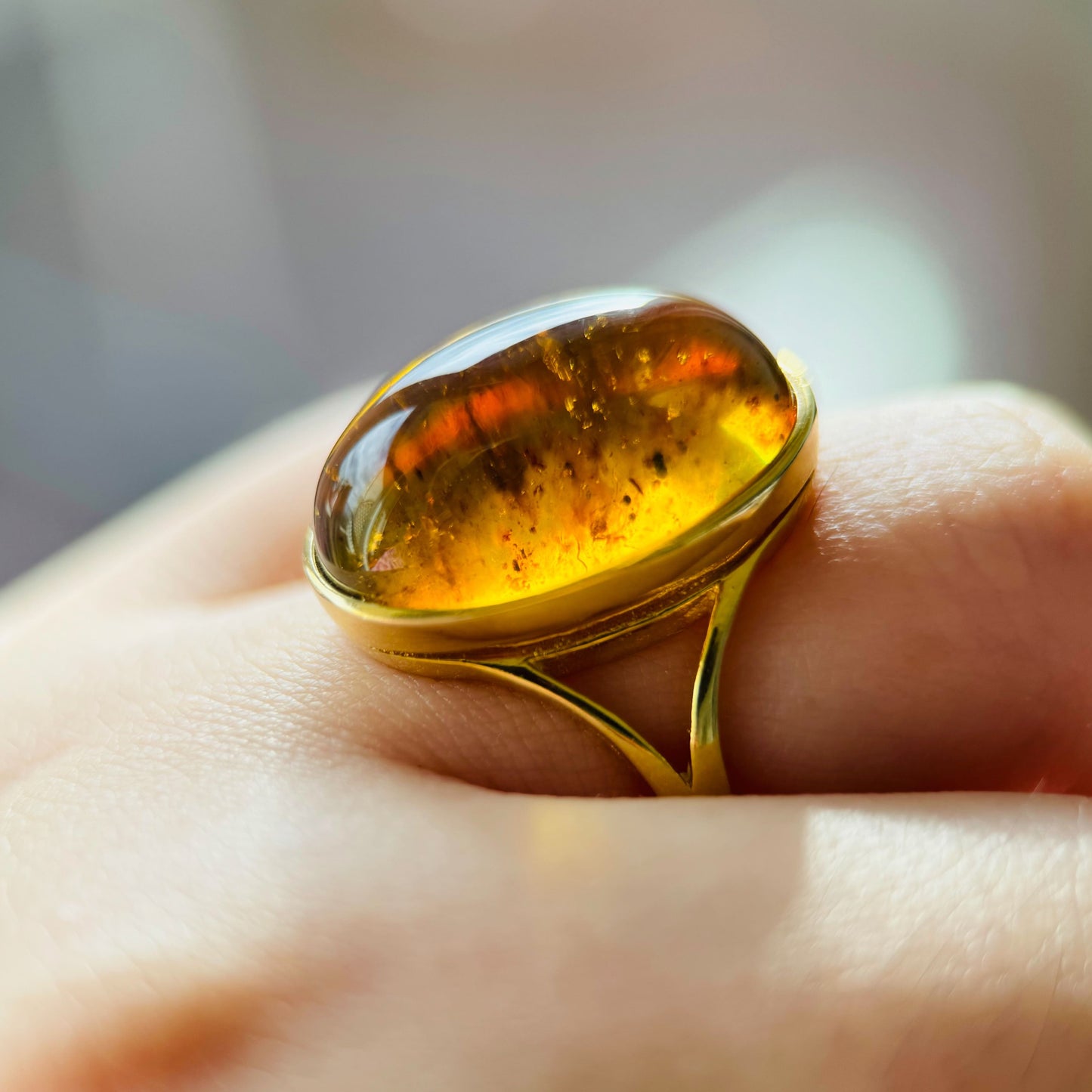 Sunset Fireworks - Natural Bursting Dominican Blue Amber Ring