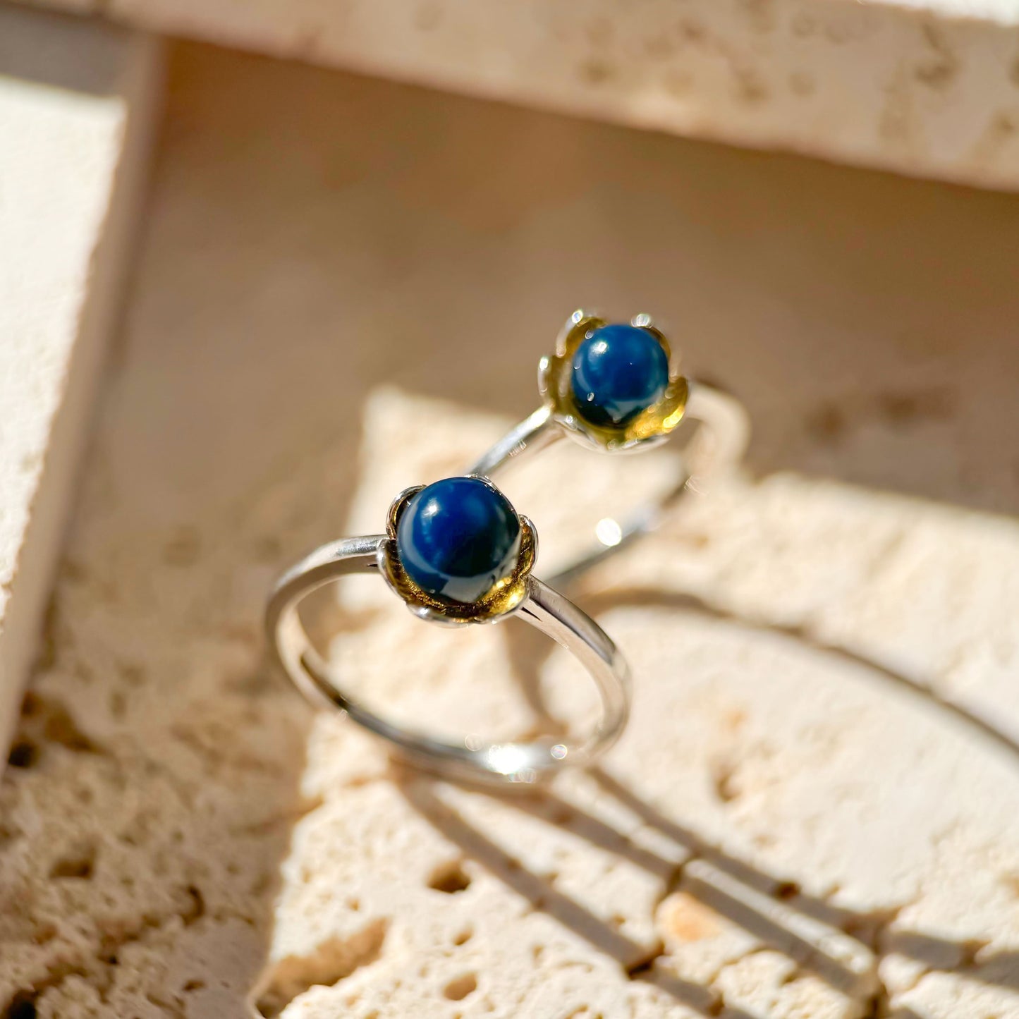 Blossom - Natural Dominican Blue Amber Bead Sky Blue Amber Ring