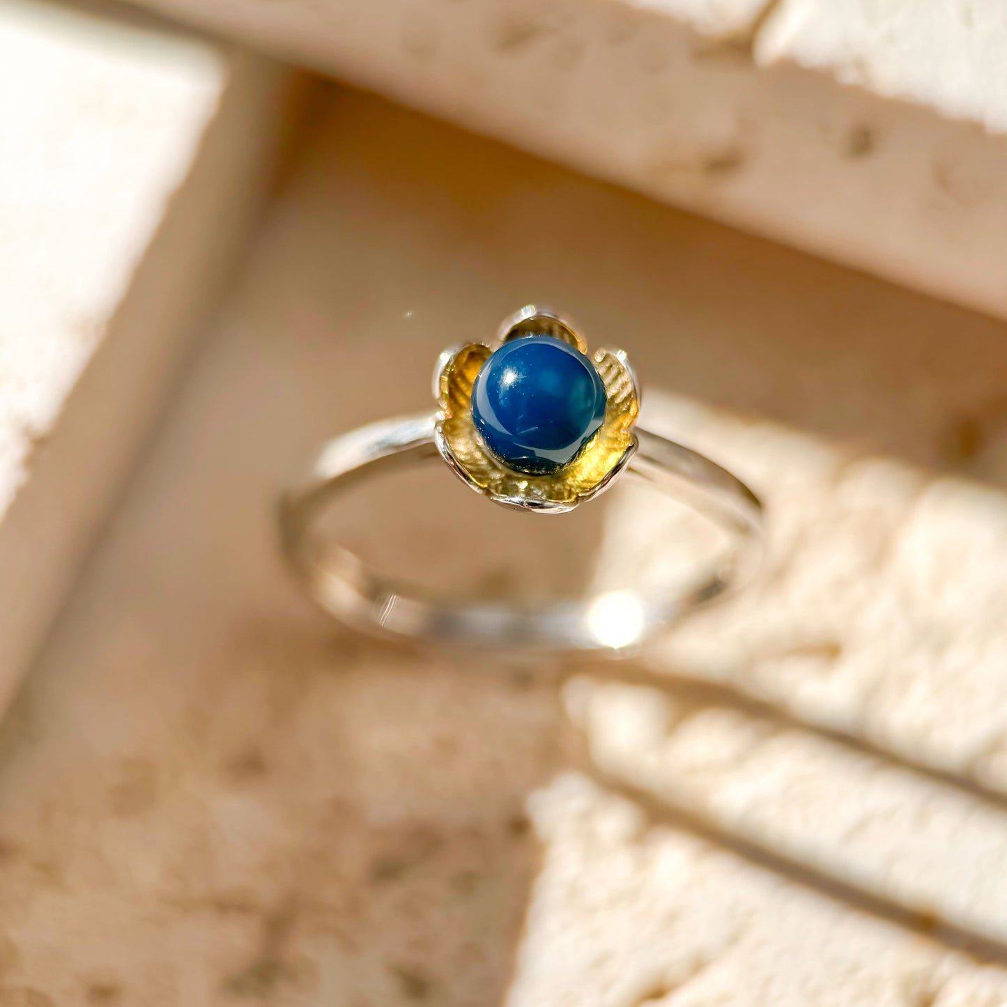 Blossom - Natural Dominican Blue Amber Bead Sky Blue Amber Ring
