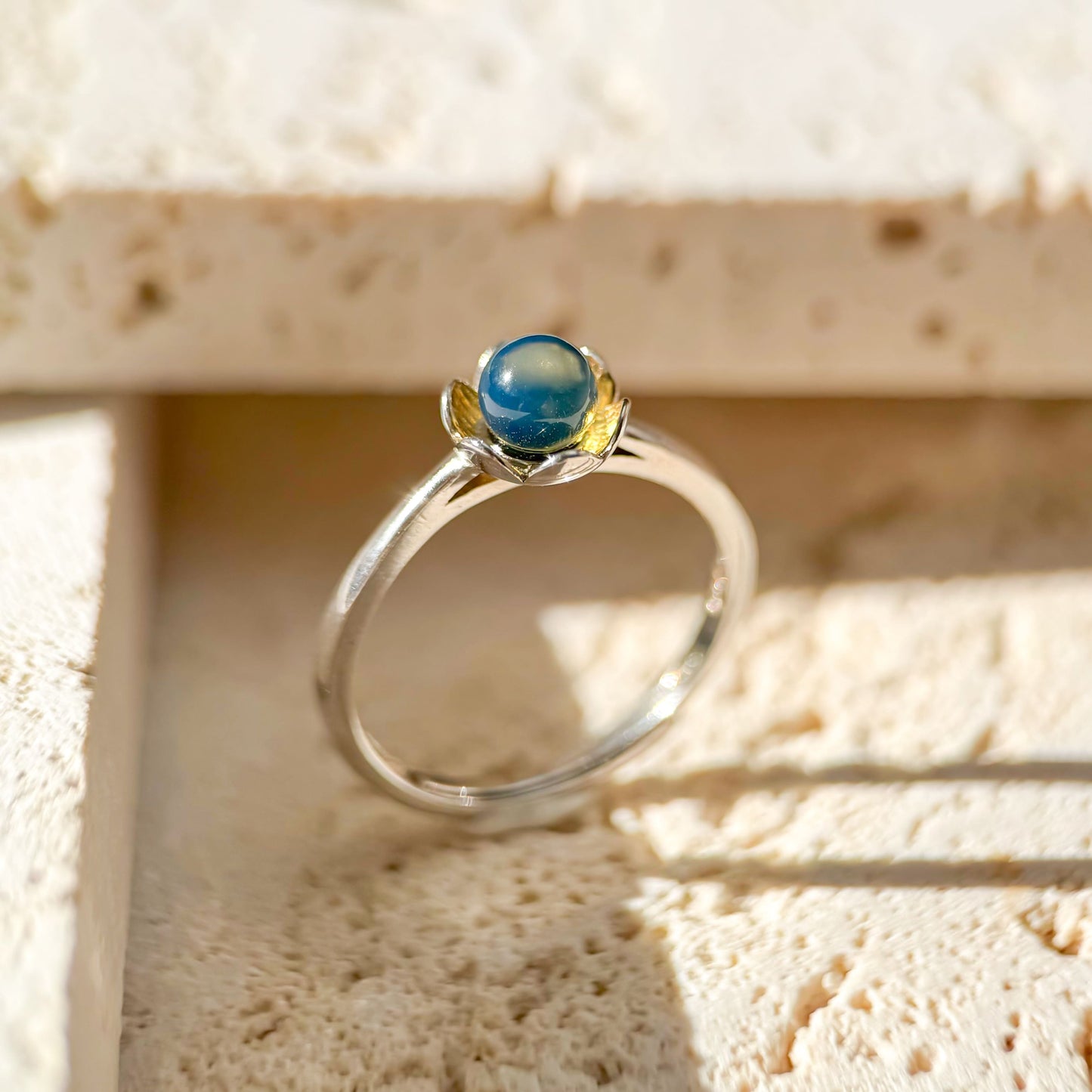 Blossom - Natural Dominican Blue Amber Bead Sky Blue Amber Ring