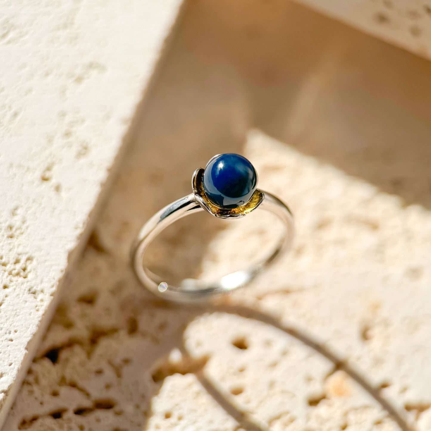 Blossom - Natural Dominican Blue Amber Bead Sky Blue Amber Ring