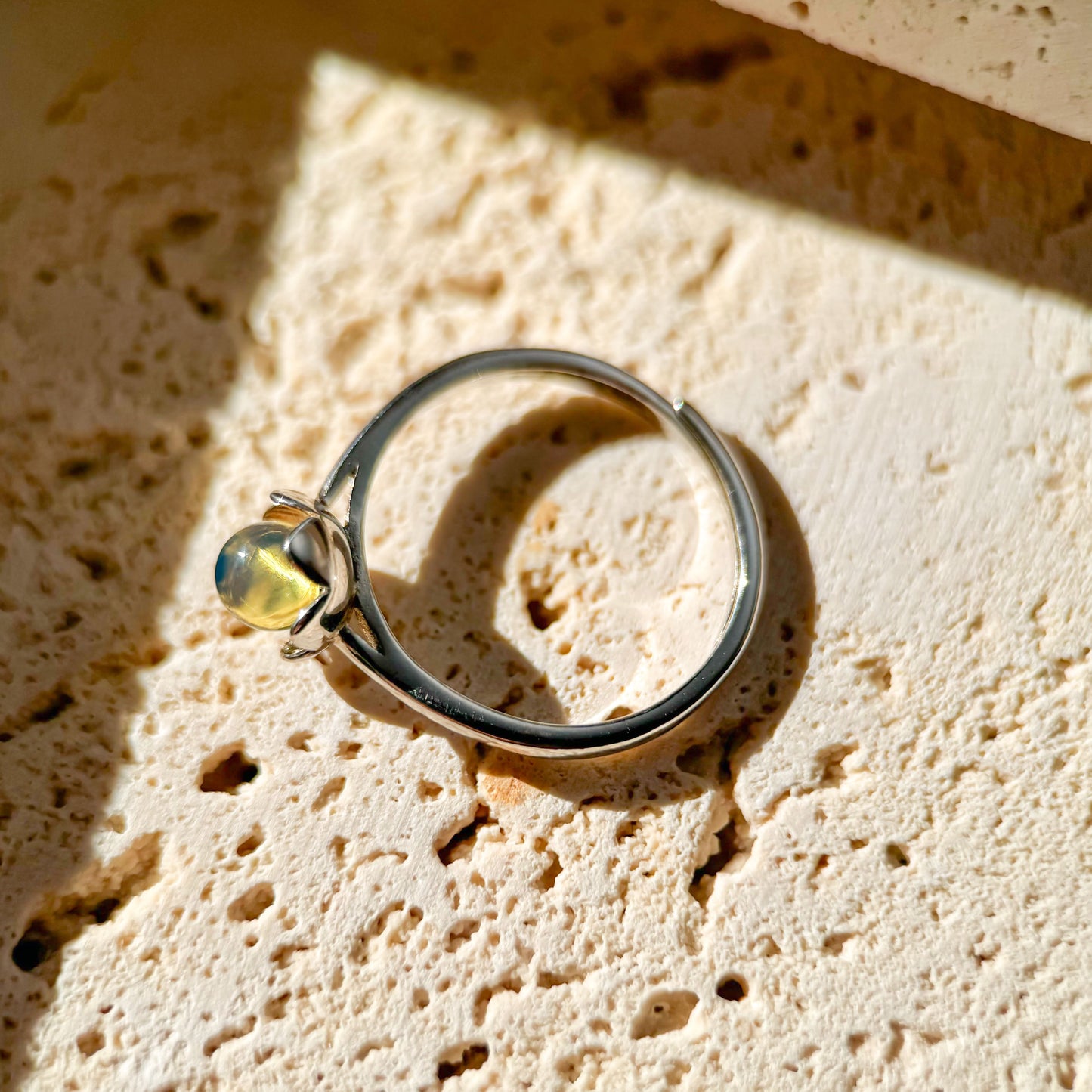 Blossom - Natural Dominican Blue Amber Bead Sky Blue Amber Ring