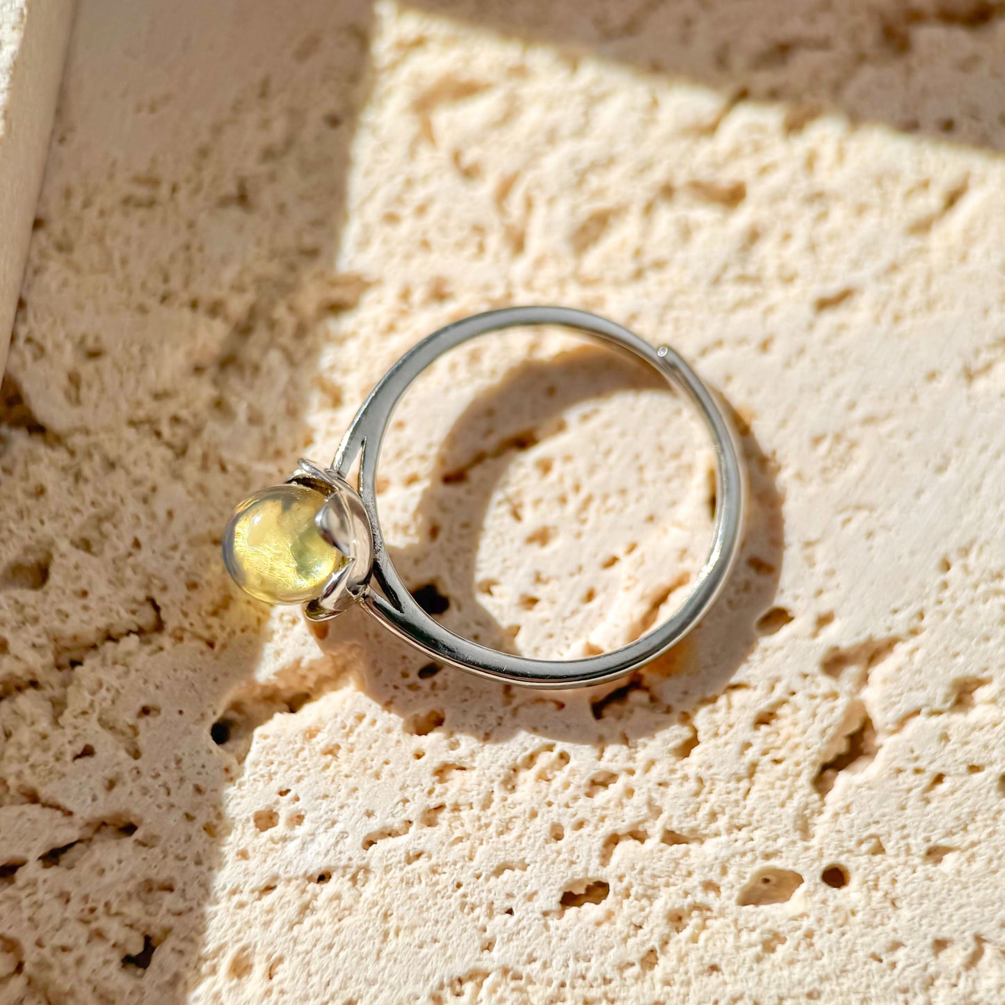 Blossom - Natural Dominican Blue Amber Bead Sky Blue Amber Ring