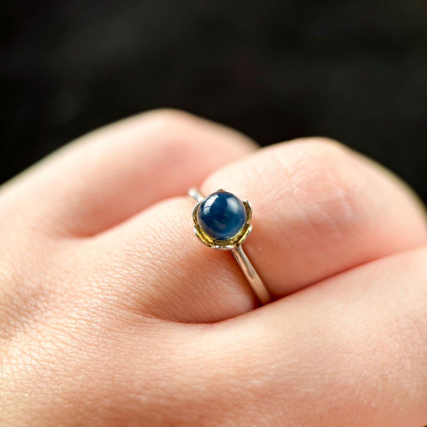 Blossom - Natural Dominican Blue Amber Bead Sky Blue Amber Ring