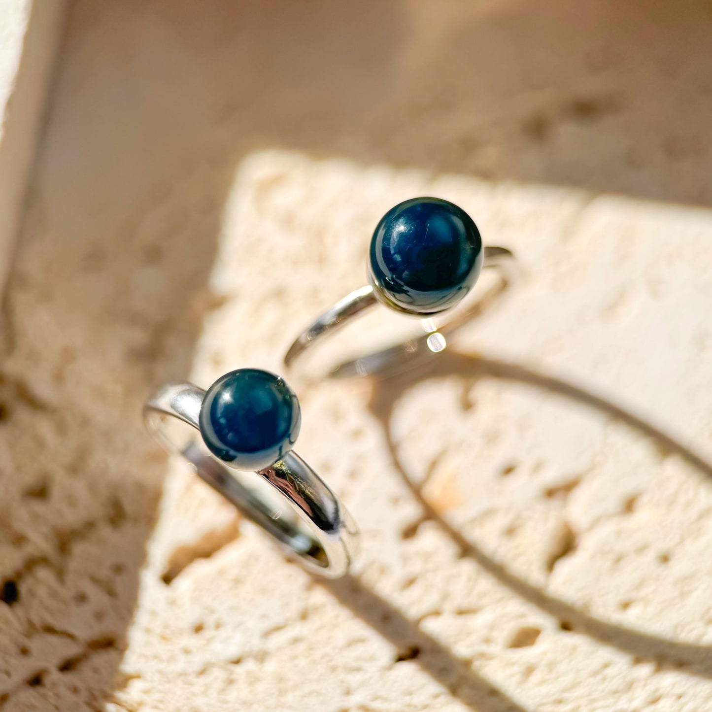 Dreamy Bubbles - Natural Dominican Blue Amber Bead Sky Blue Amber Ring