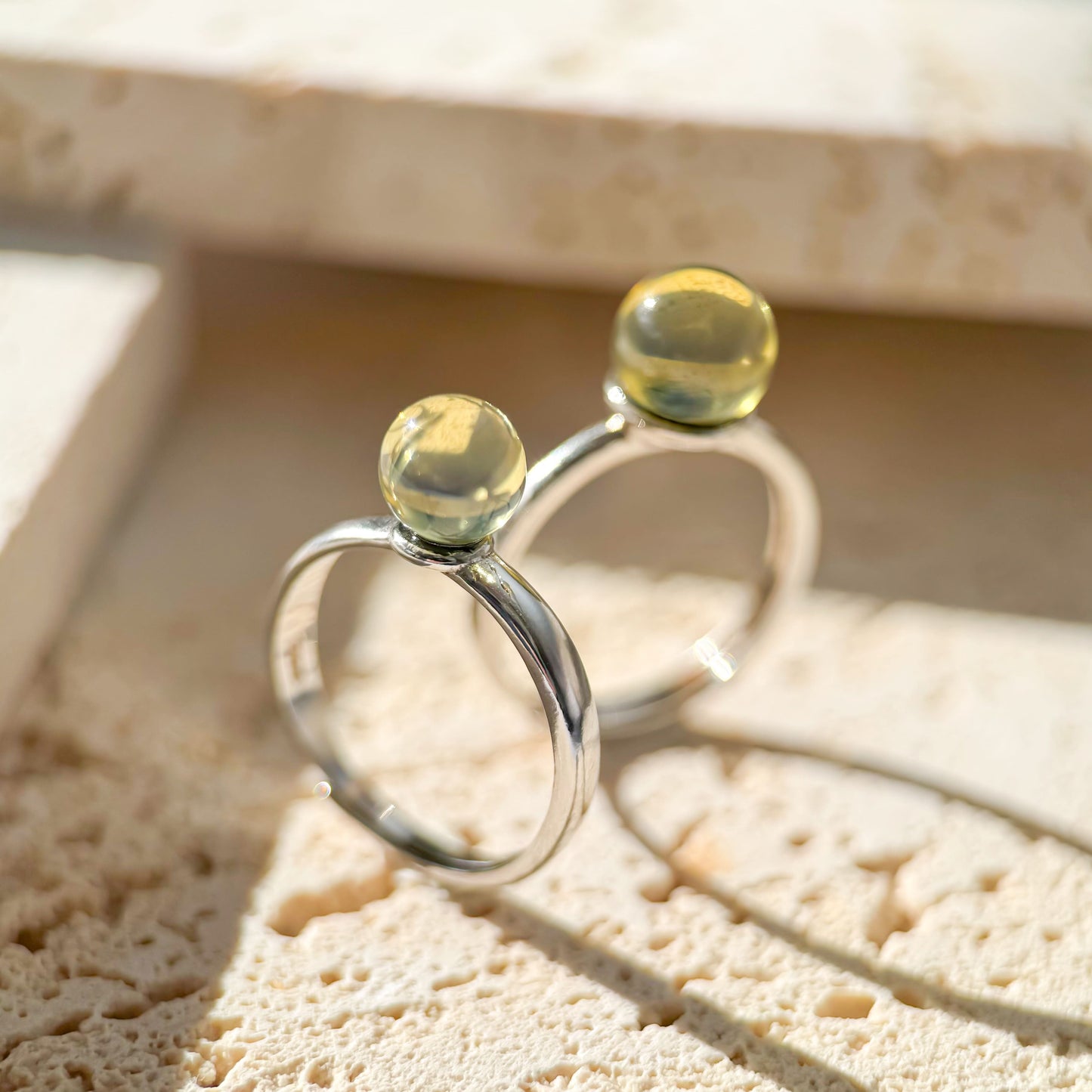 Dreamy Bubbles - Natural Dominican Blue Amber Bead Sky Blue Amber Ring