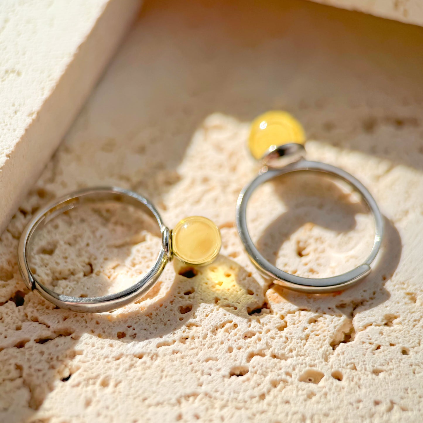 Dreamy Bubbles - Natural Dominican Blue Amber Bead Sky Blue Amber Ring