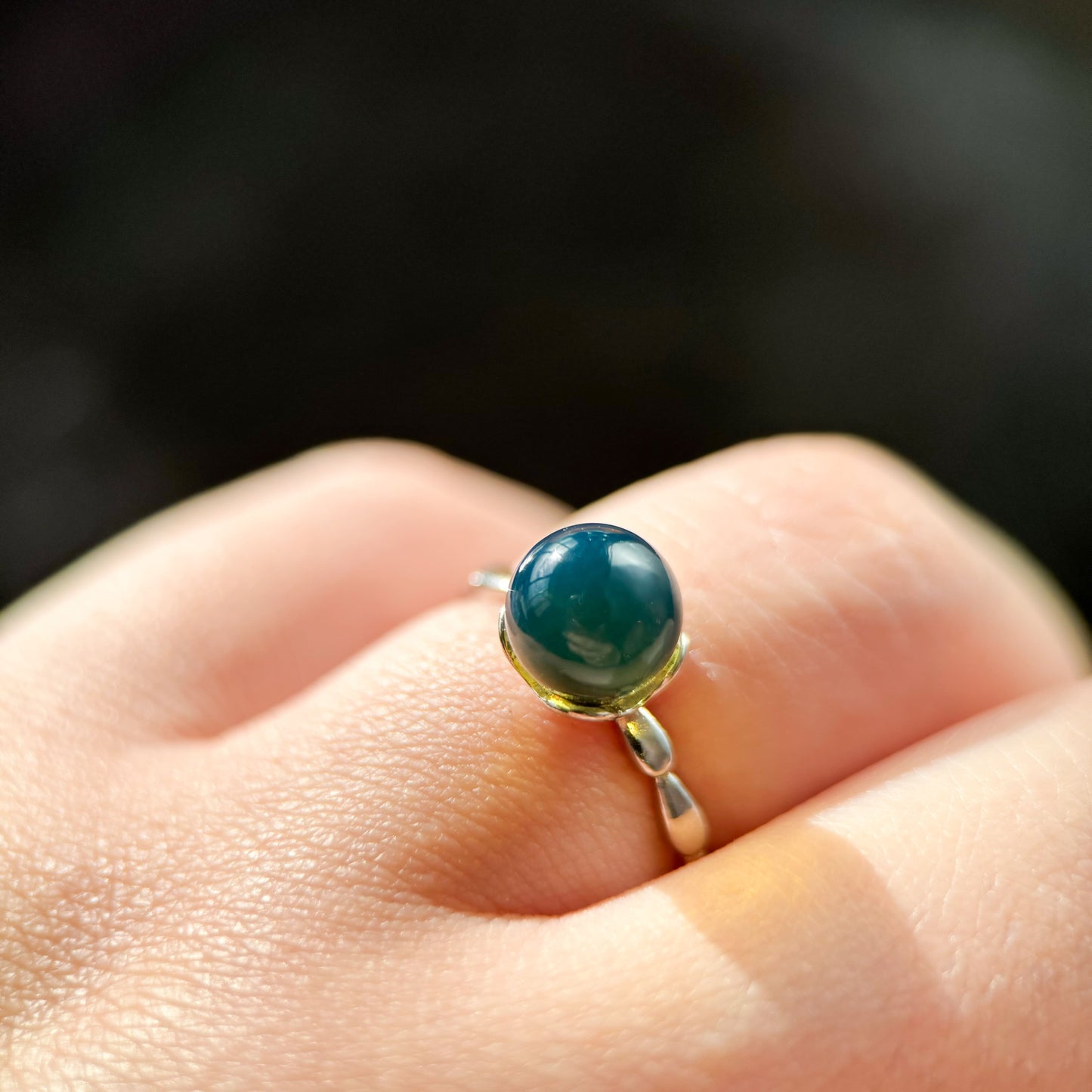 Dreamy Ripples - Natural Dominican Blue Amber Bead Sky Blue Amber Ring
