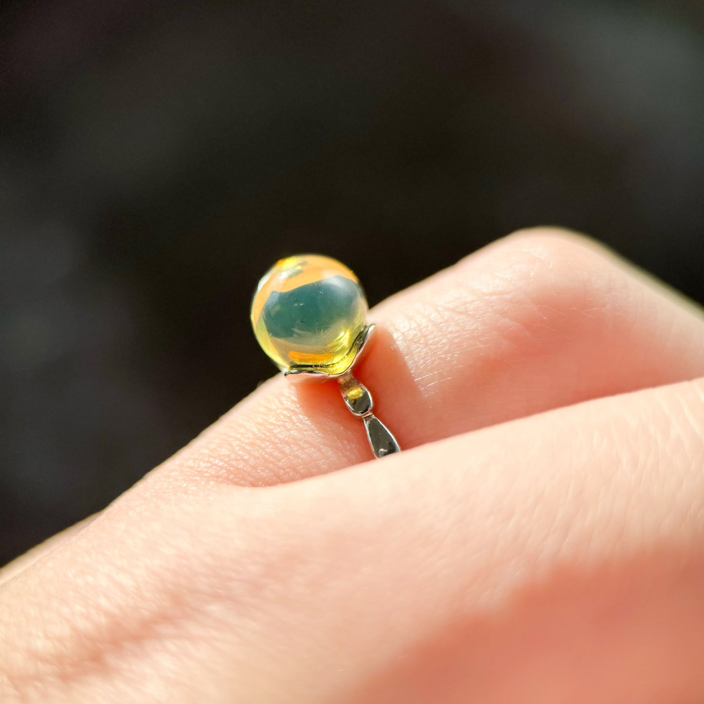 Dreamy Ripples - Natural Dominican Blue Amber Bead Sky Blue Amber Ring