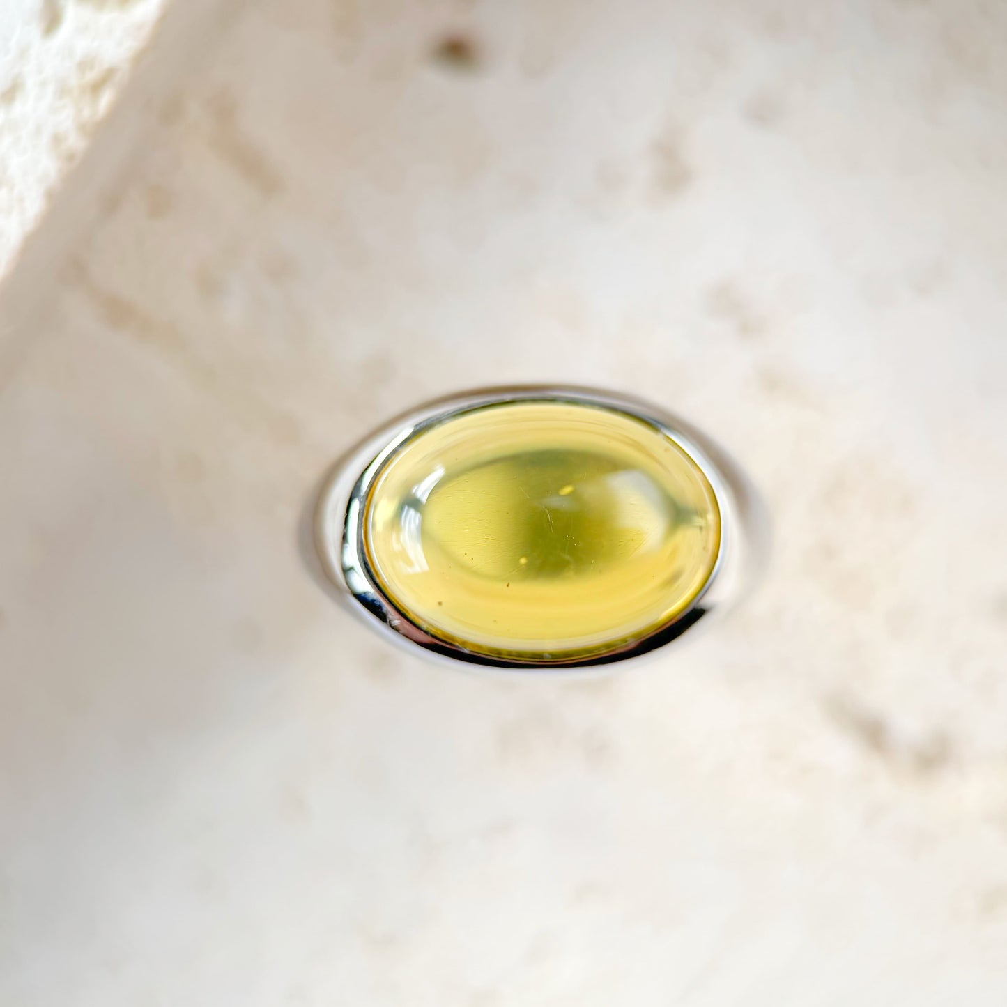 You in My Eyes - Natural Dominican Blue Amber Sky Blue Amber Egg-shaped Handcrafted Silver Ring