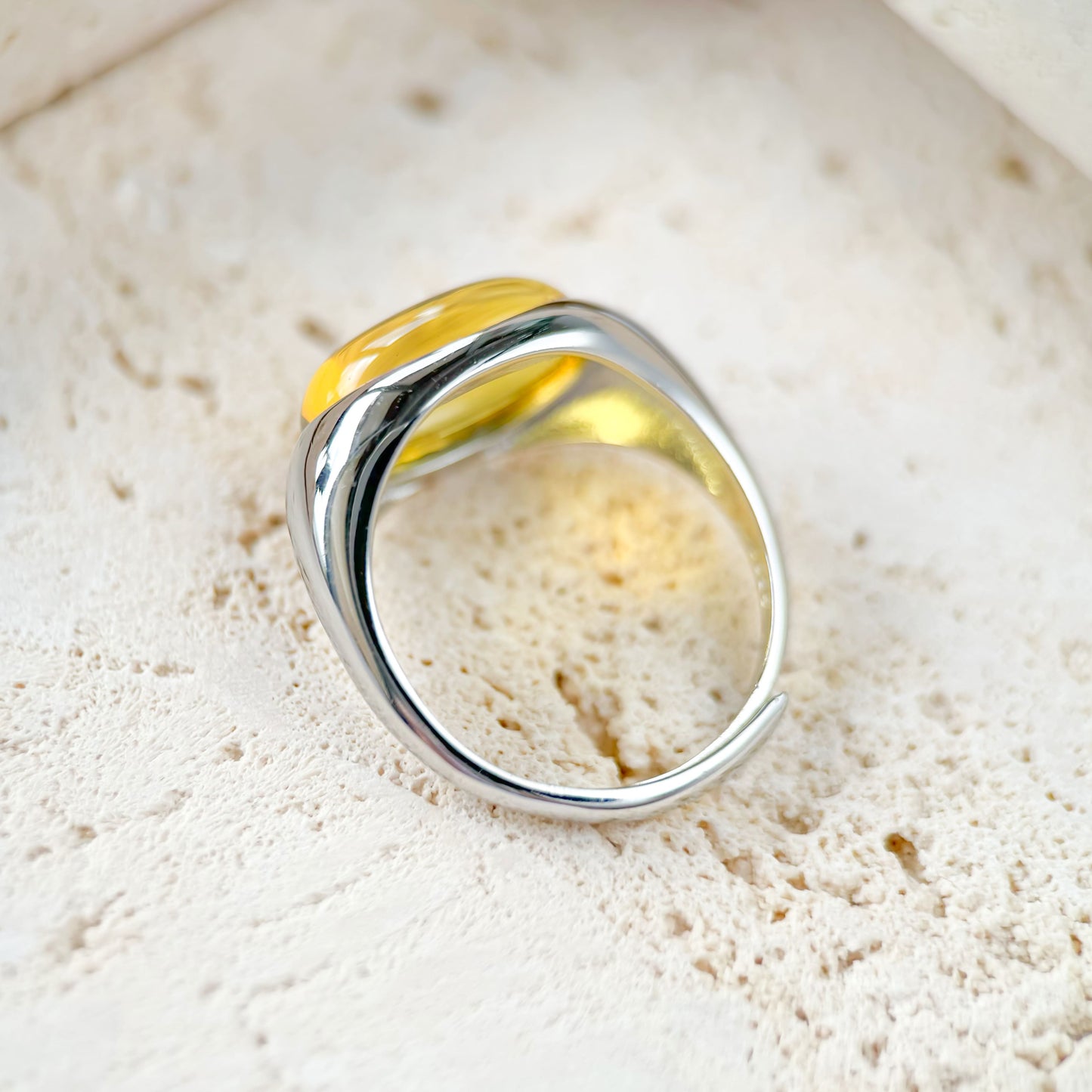 You in My Eyes - Natural Dominican Blue Amber Sky Blue Amber Egg-shaped Handcrafted Silver Ring
