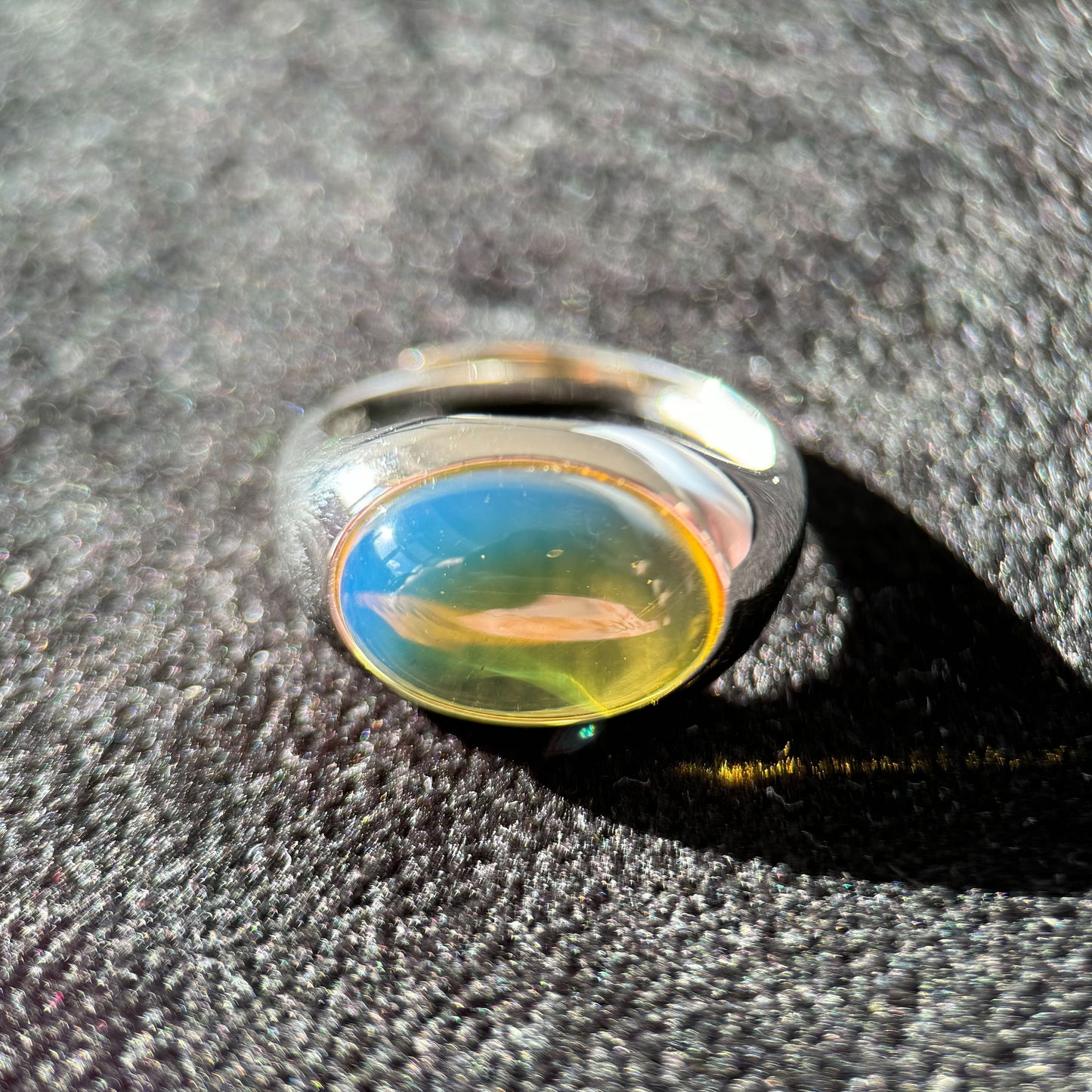 You in My Eyes - Natural Dominican Blue Amber Sky Blue Amber Egg-shaped Handcrafted Silver Ring