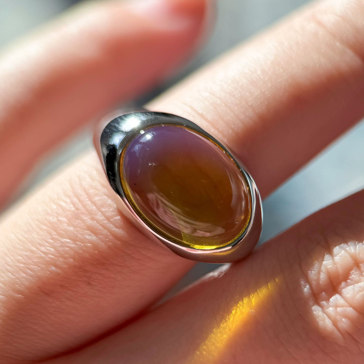 You in My Eyes - Natural Dominican Blue Amber Sky Blue Amber Egg-shaped Handcrafted Silver Ring