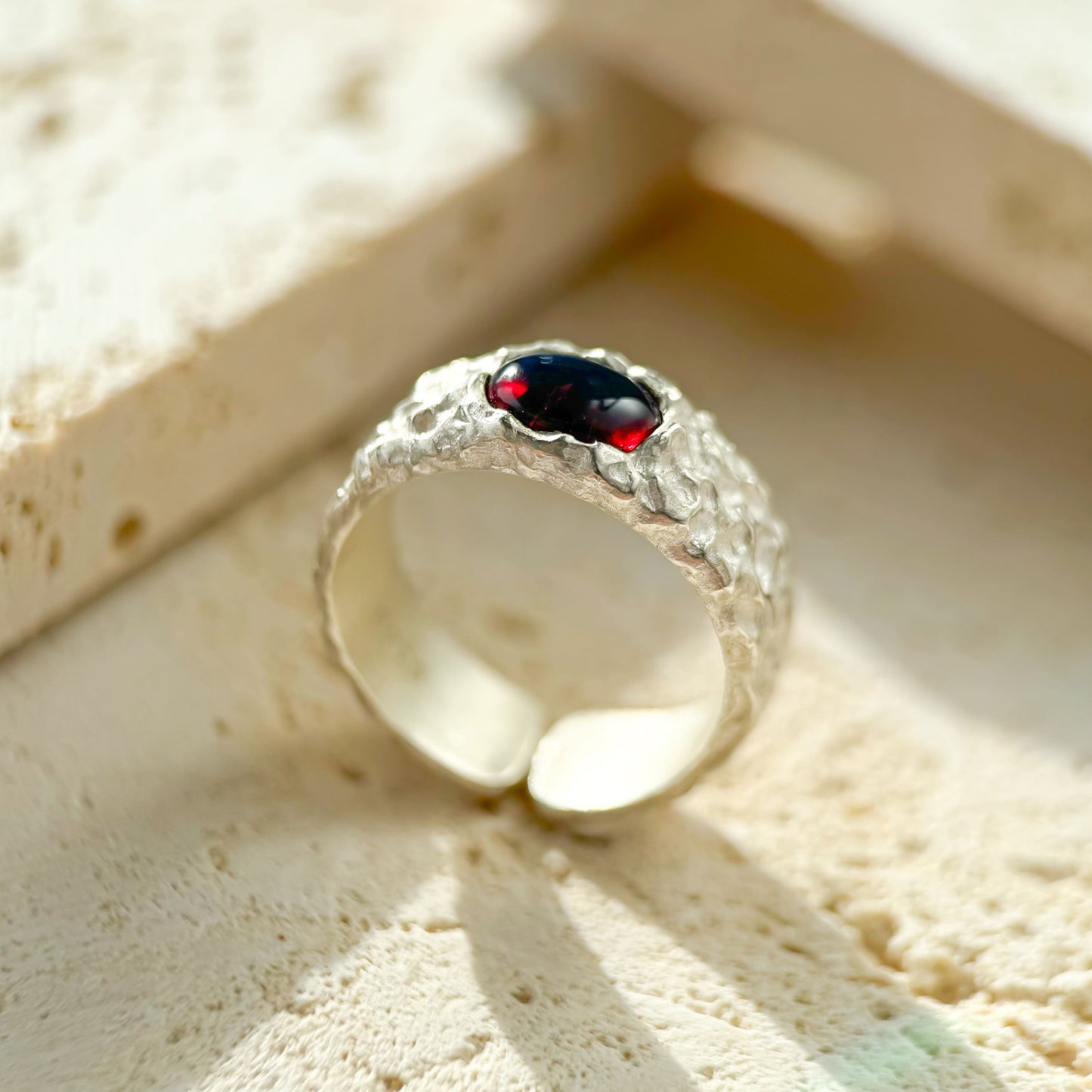 Evergreen - Natural Dominican Blue Amber Red Skin Sky Blue Amber Egg-shaped Handcrafted Silver Ring