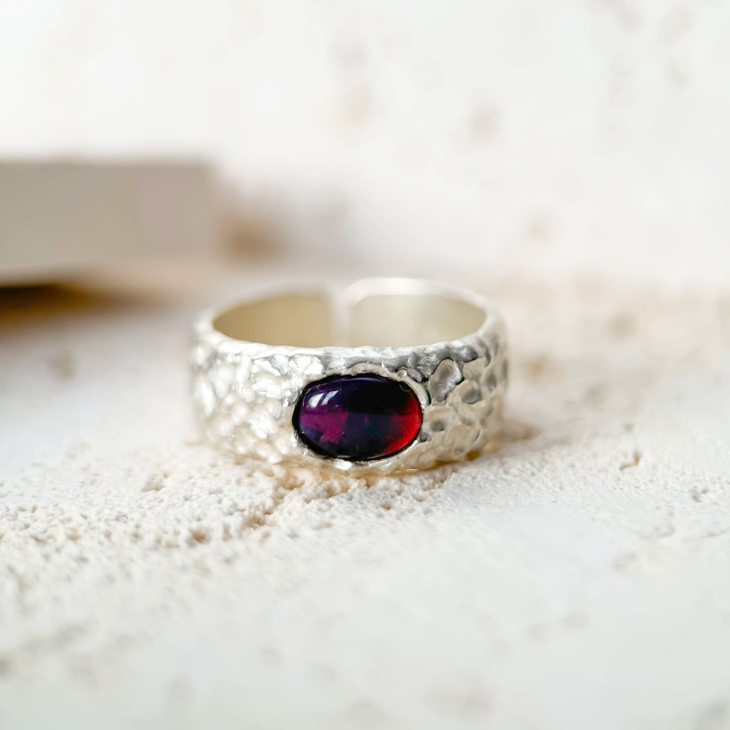 Evergreen - Natural Dominican Blue Amber Red Skin Sky Blue Amber Egg-shaped Handcrafted Silver Ring