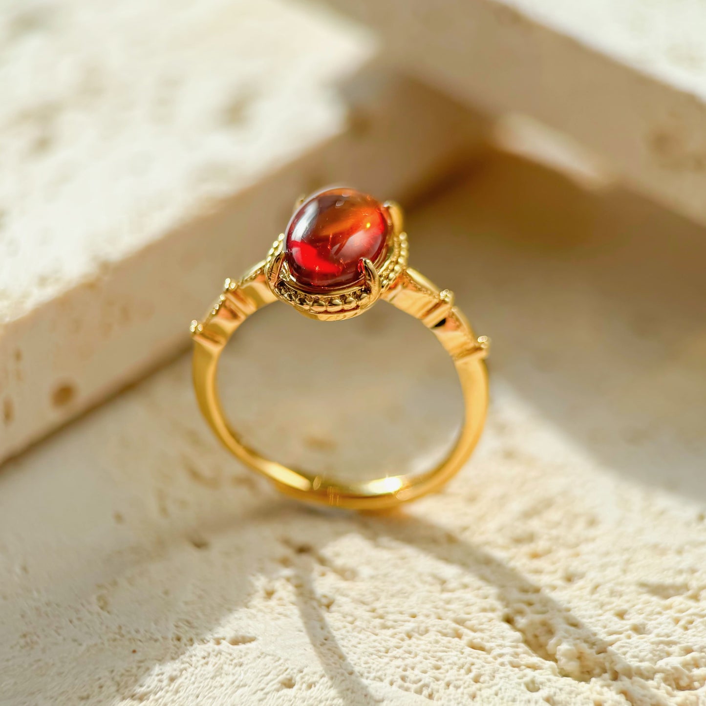 Sicilian Charm - Natural Dominican Red Skin Blue Amber Silver Ring