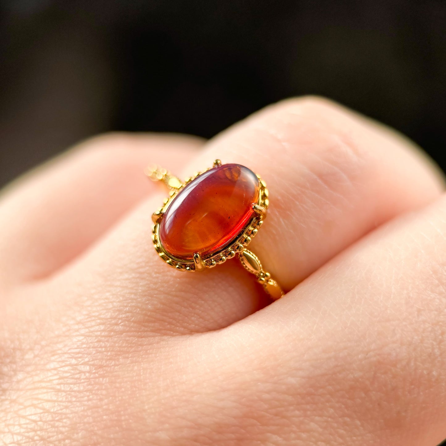 Sicilian Charm - Natural Dominican Red Skin Blue Amber Silver Ring