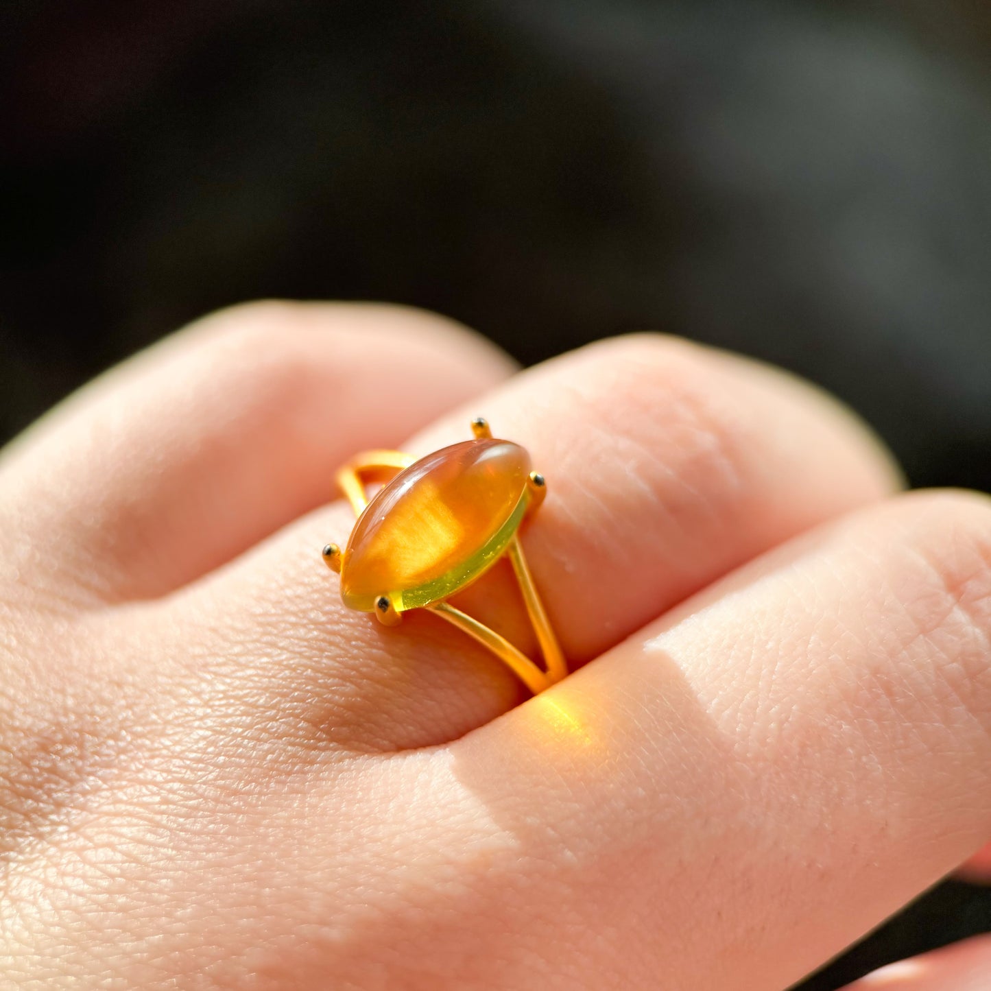 The Eye of Nature - Natural Dominican Blue Amber Traditional Goldsmith Handcrafted Silver Ring