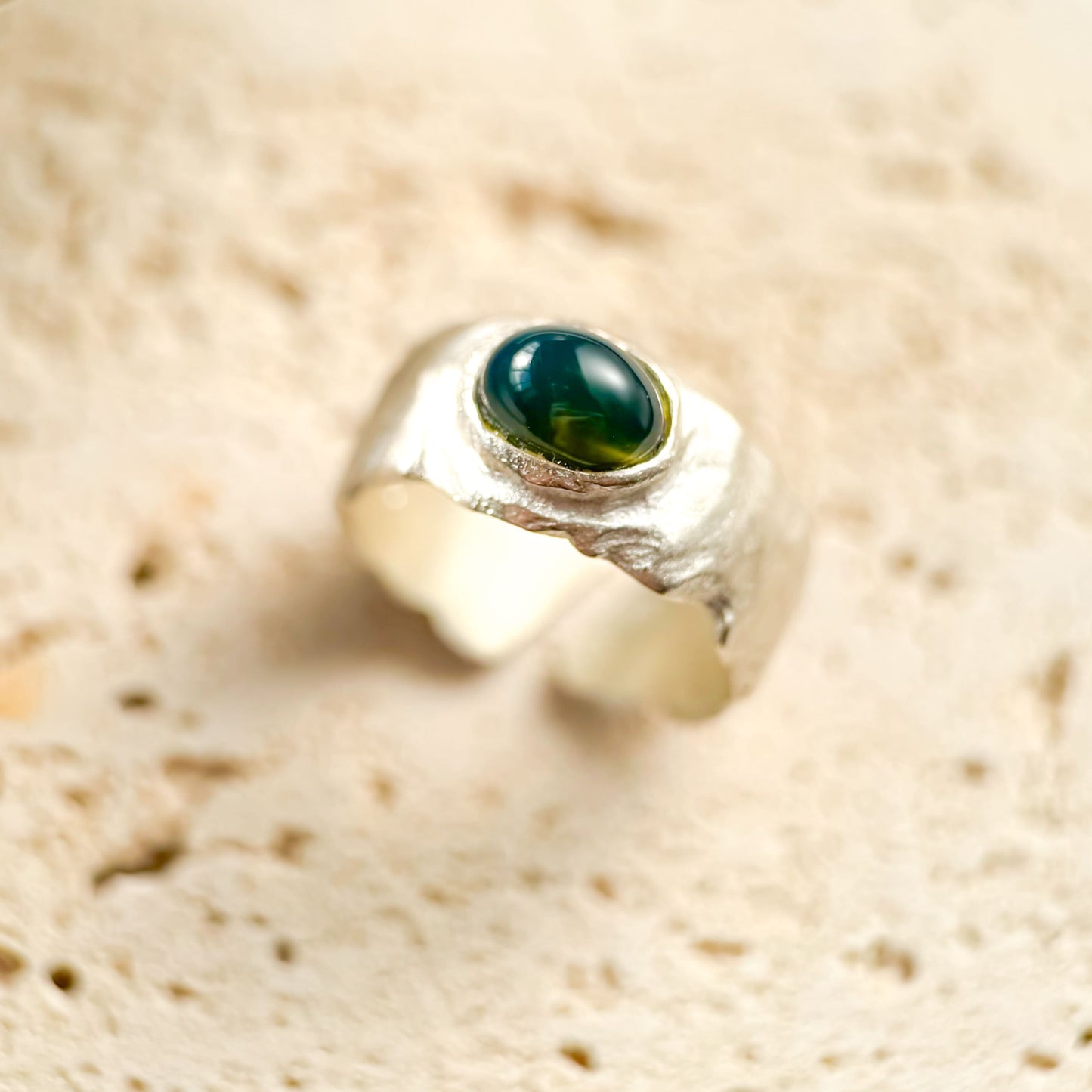 Morning Trees - Natural Dominican Blue Amber Sky Blue Amber Handcrafted Silver Ring