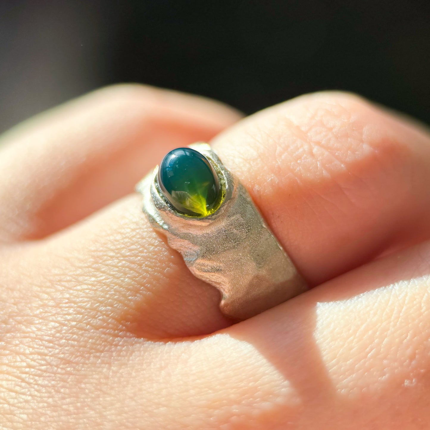 Morning Trees - Natural Dominican Blue Amber Sky Blue Amber Handcrafted Silver Ring