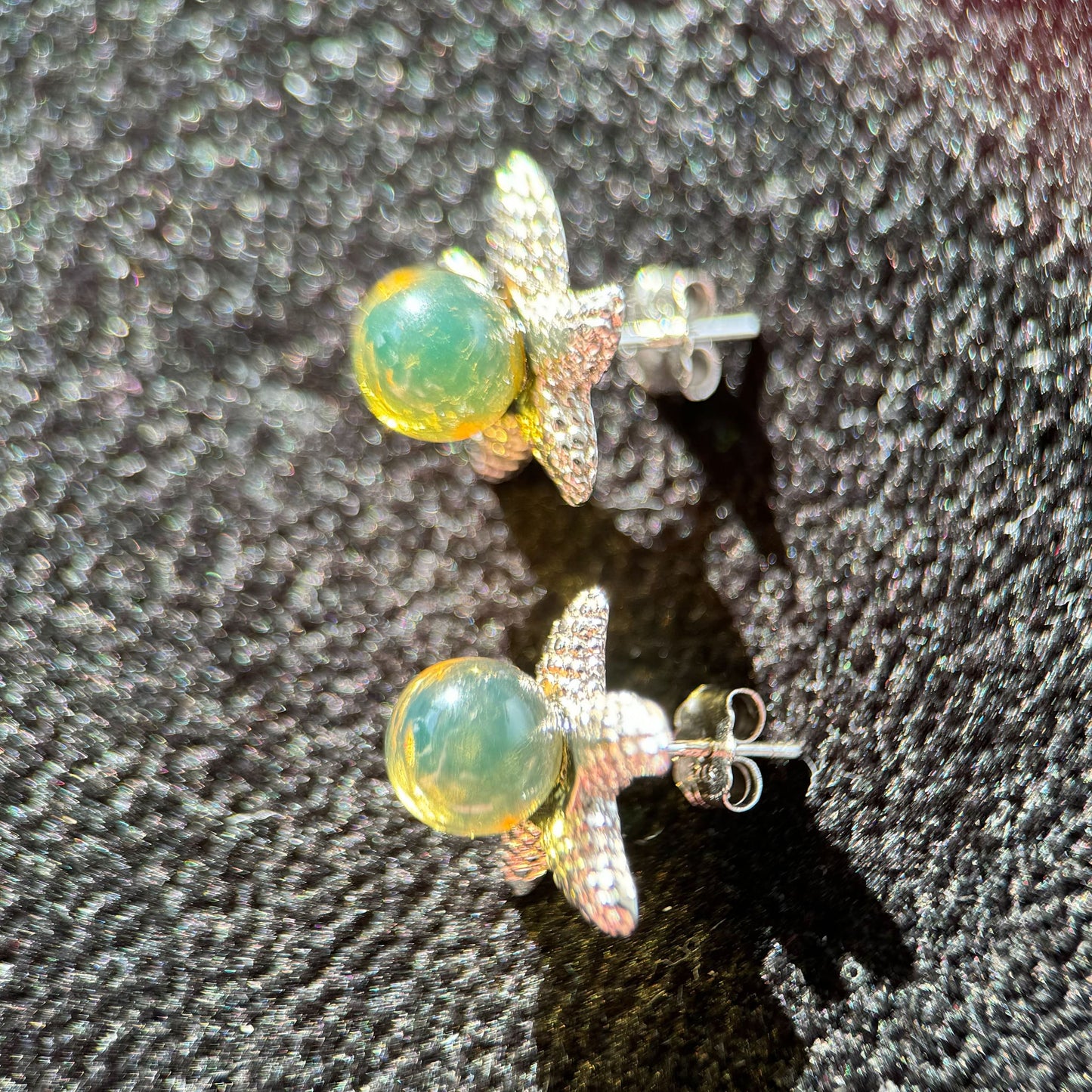 Underwater Odyssey - Natural Dominican Blue Amber Bead Ear Studs