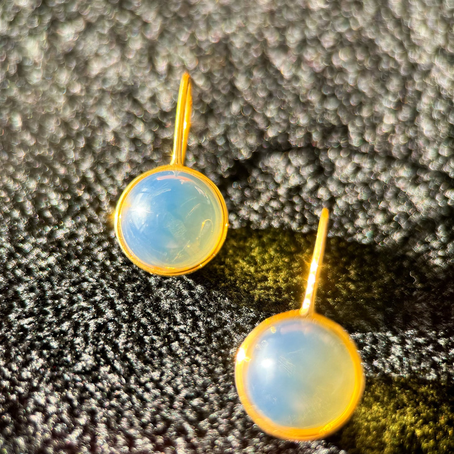 Morning After the Rain - 18K Gold Natural Dominican Blue Amber Earrings