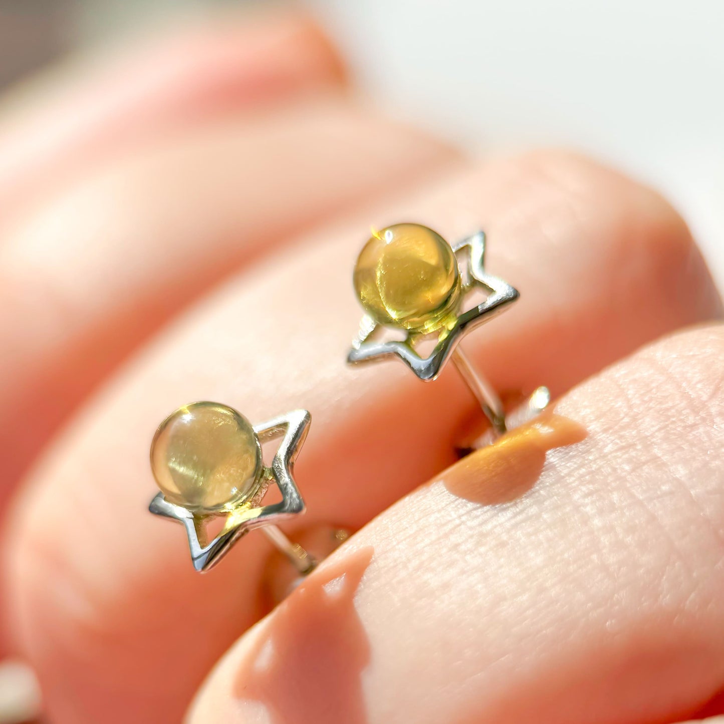 Midsummer Night's Star - Natural Dominican Blue Amber Pearl Ear Studs