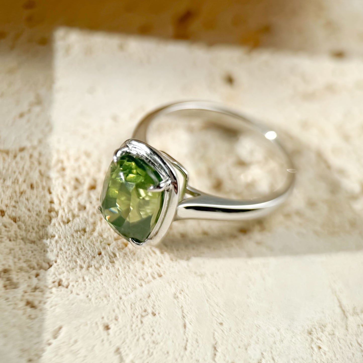 18K White Gold 6.95 Carat Natural Forest Green Zircon Ring