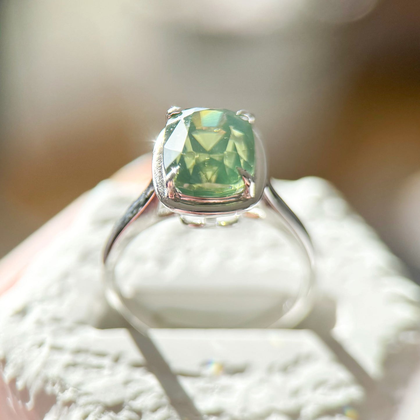18K White Gold 6.95 Carat Natural Forest Green Zircon Ring