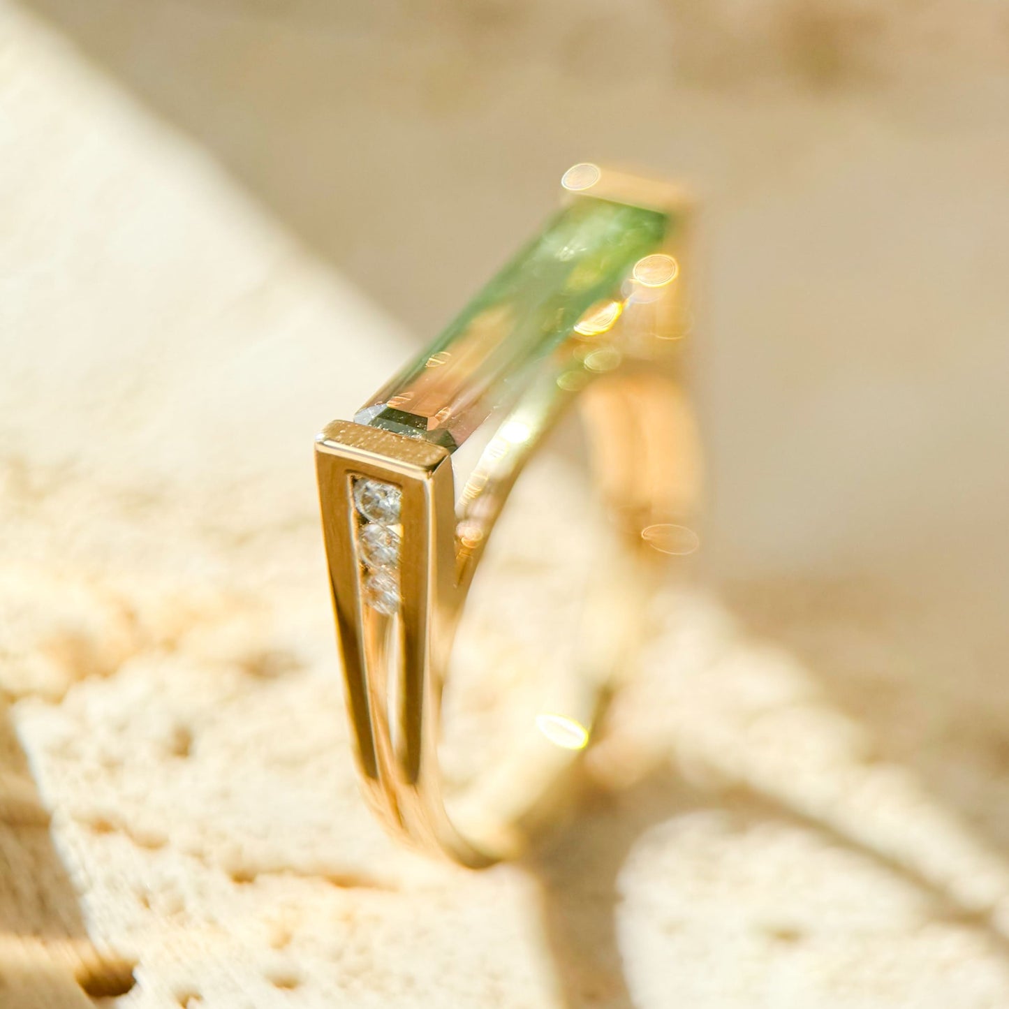 18K Gold Natural Watermelon Tourmaline Diamond Ring