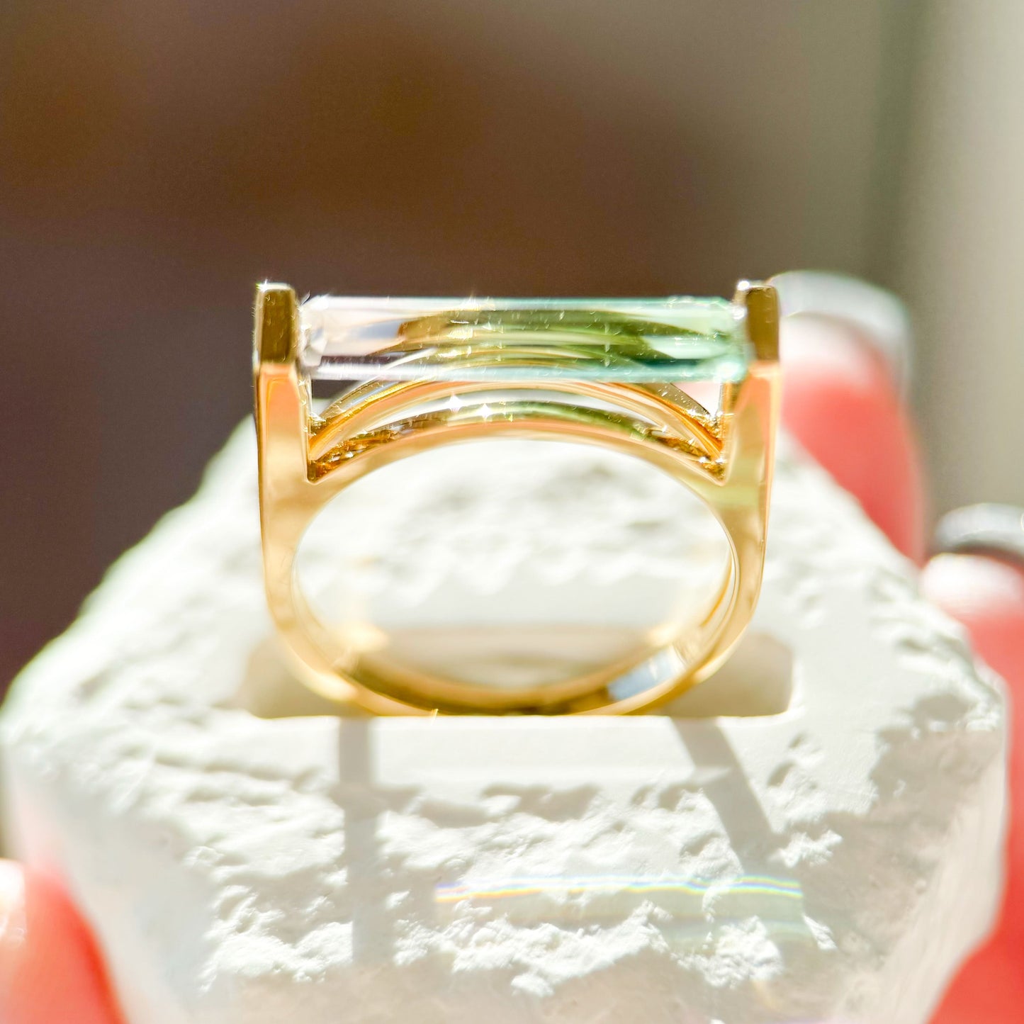 18K Gold Natural Watermelon Tourmaline Diamond Ring