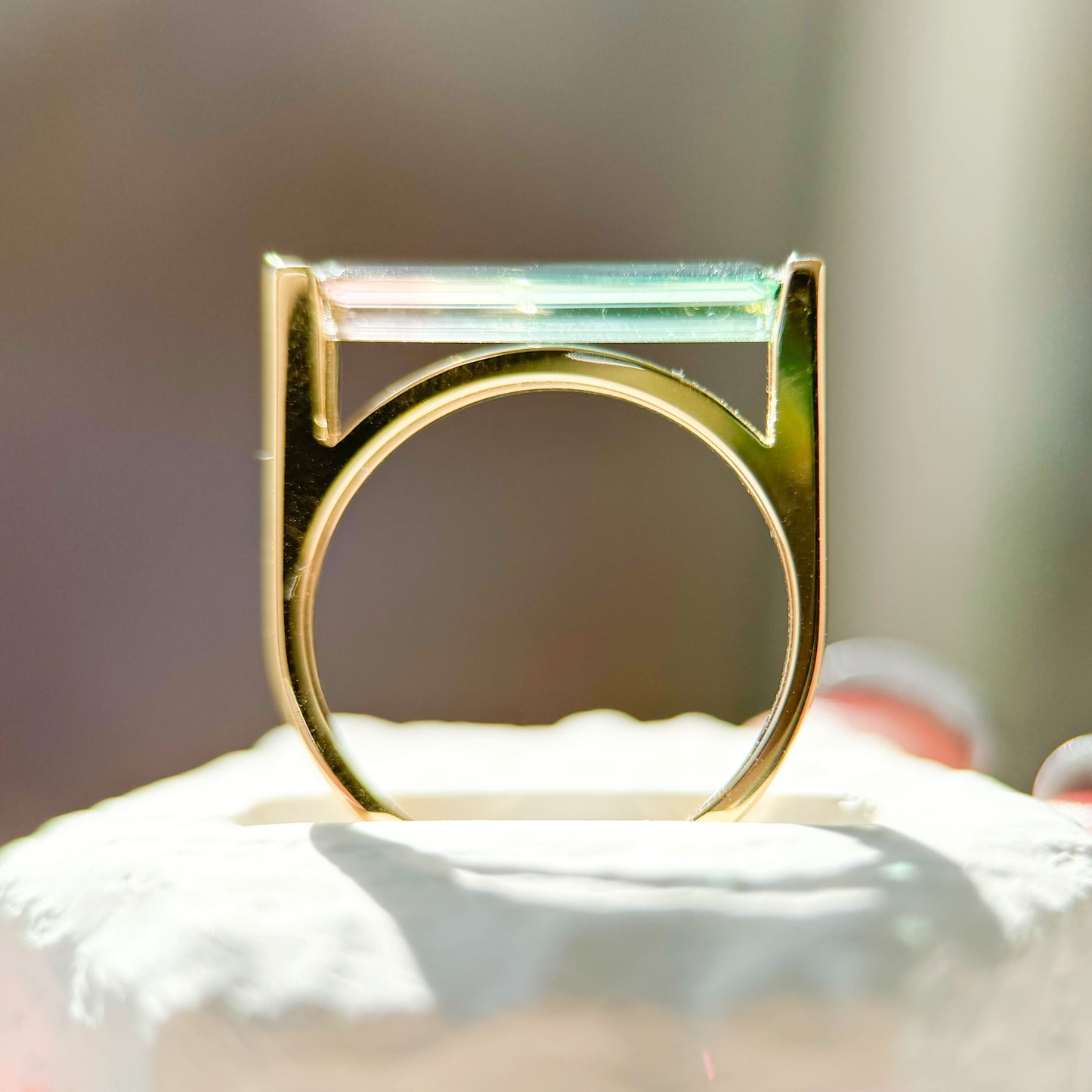 18K Gold Natural Watermelon Tourmaline Diamond Ring