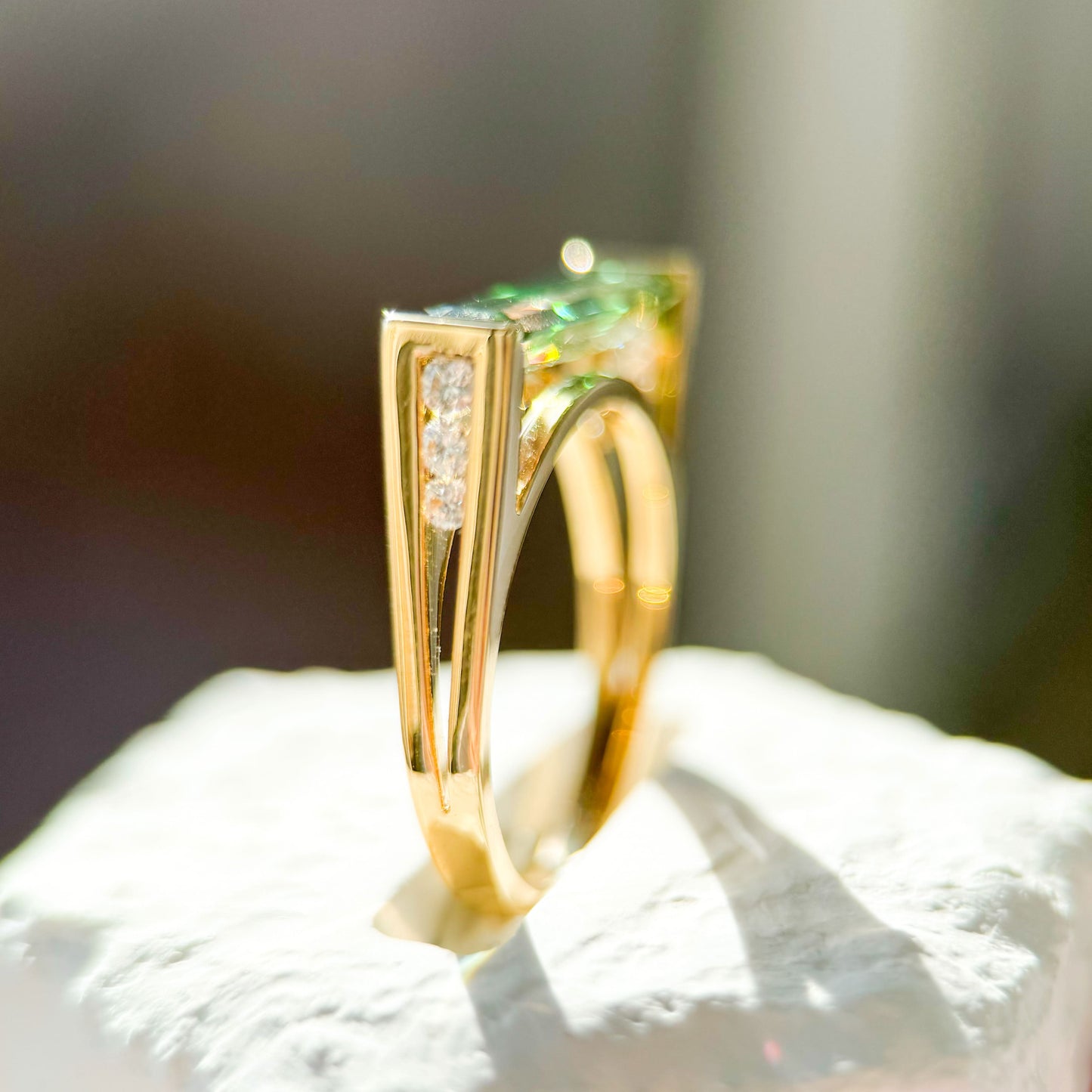 18K Gold Natural Watermelon Tourmaline Diamond Ring