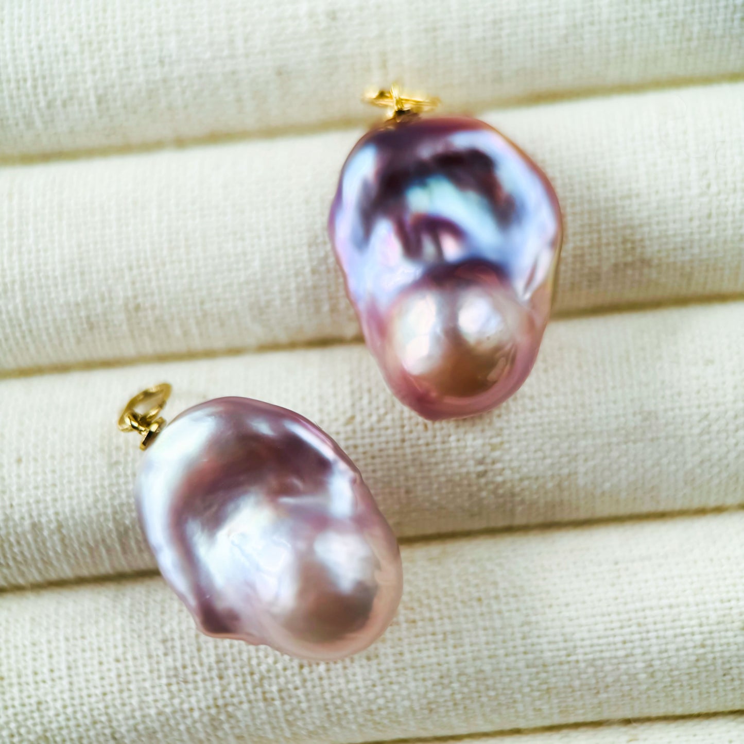 18K Gold Sugar Loaf Cut Lavender Amethyst Baroque Pearl Earrings