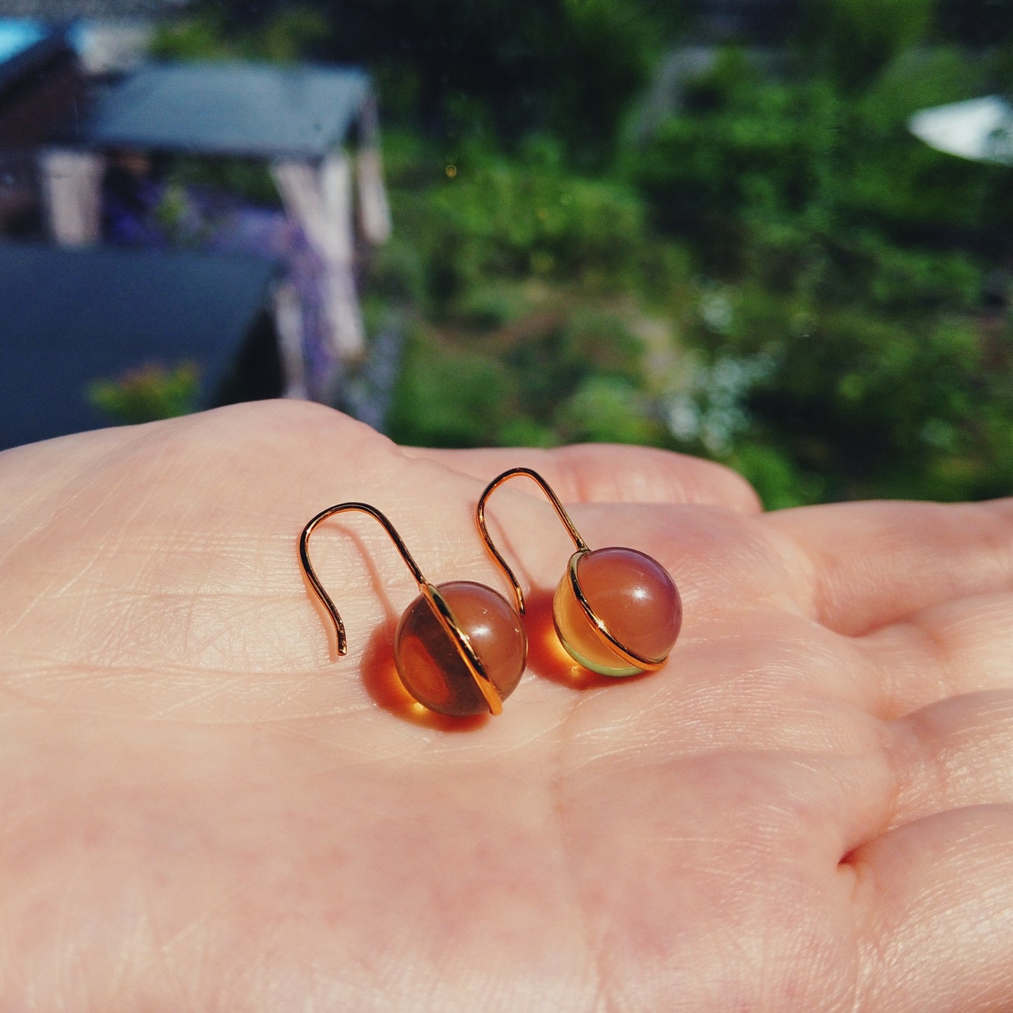 Morning After the Rain - 18K Gold Natural Dominican Blue Amber Earrings