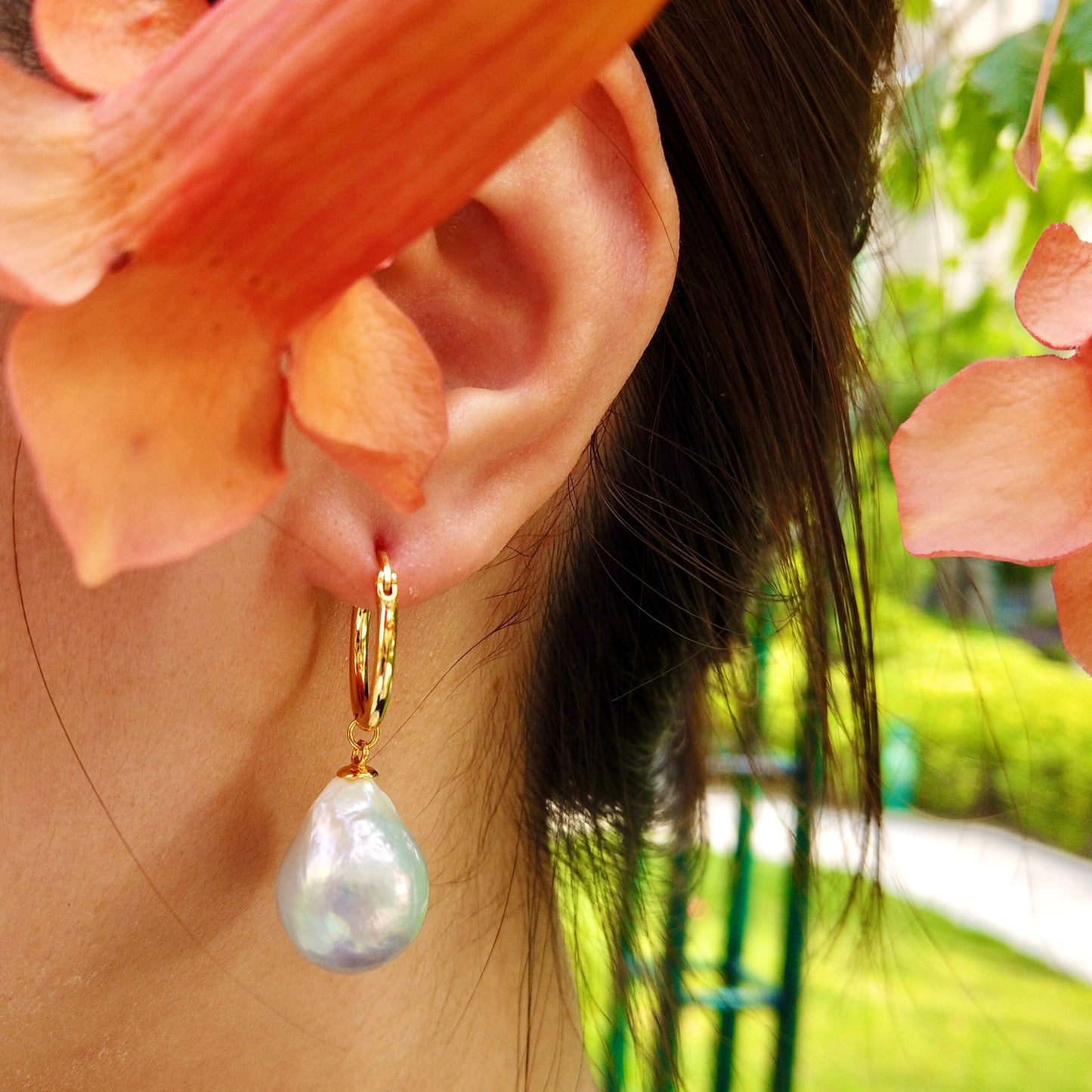 Freshwater Teardrop Baroque Pearl Ear Hoops