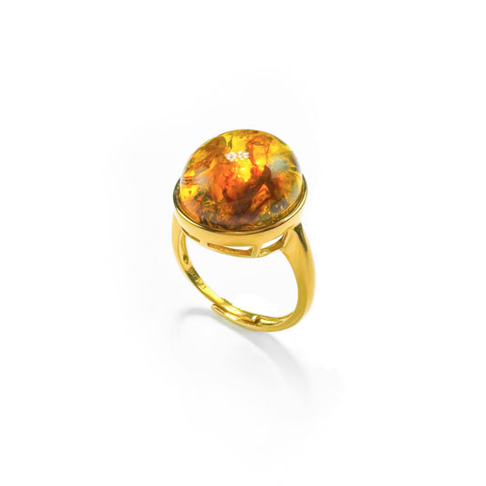 Florence Stained Glass - Dominican Blue Amber Plant Fossil Amber Handcrafted Silver Ring