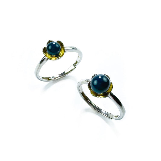 Blossom - Natural Dominican Blue Amber Bead Sky Blue Amber Ring