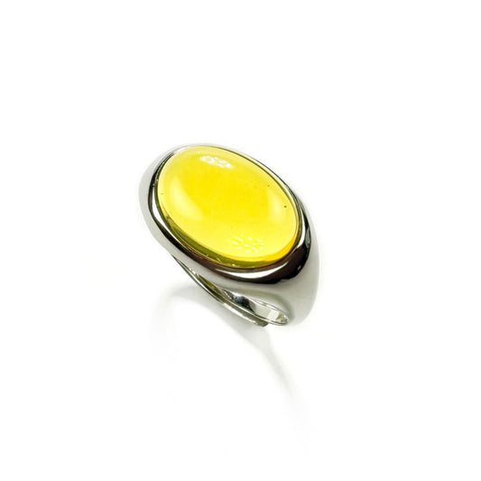 You in My Eyes - Natural Dominican Blue Amber Sky Blue Amber Egg-shaped Handcrafted Silver Ring