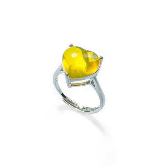 Bright Heart - Natural Dominican Blue Amber Heart-shaped Amber Ring