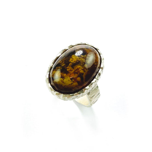 Taffy - Natural Dominican Blue Amber Landscape Amber Handcrafted Silver Ring