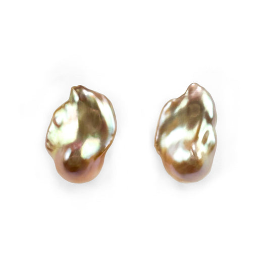 Radiant Glow - 18K Gold Freshwater Violet Champagne Baroque Pearl Ear Studs