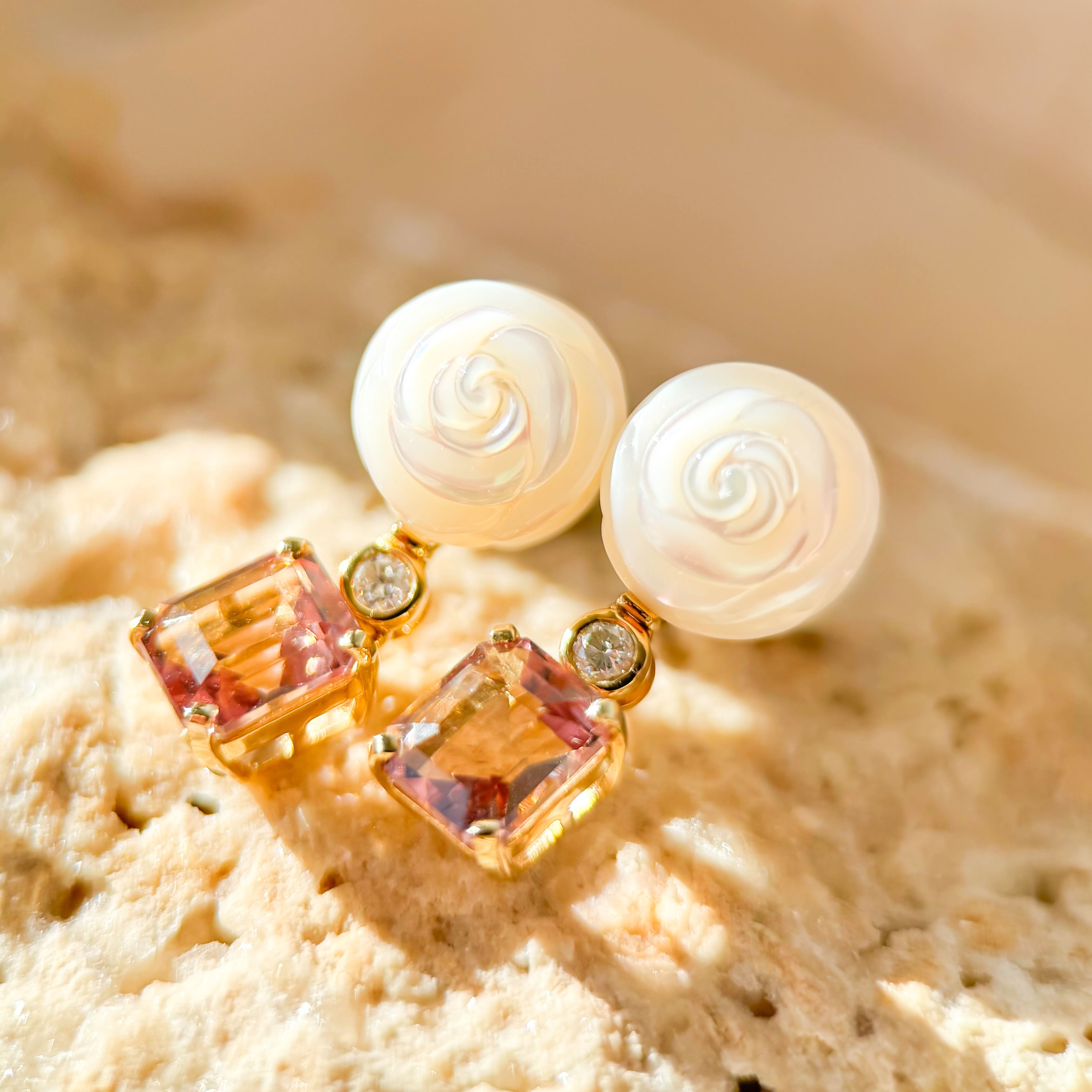 18K Gold Pearl & Tourmaline Diamond Earrings