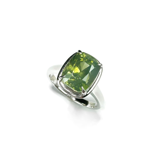 18K White Gold 6.95 Carat Natural Forest Green Zircon Ring