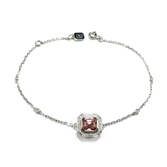 Bracelet en chaîne en or blanc 18 carats avec tourmaline rose couleur fleur de cerisier et diamants