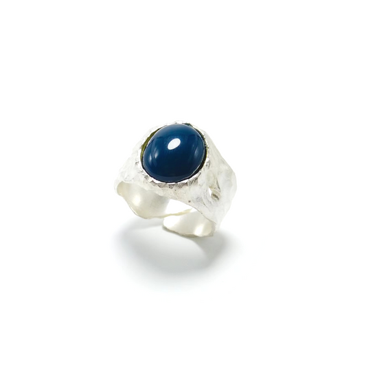 Iceberg arctique - Bague en ambre bleu dominicain naturel pur à ciel bleu